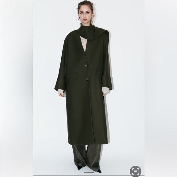 Zara Jackets & Blazers - Viral Zara Coat with Scarf Wool, Olive Green. Sz xs/s